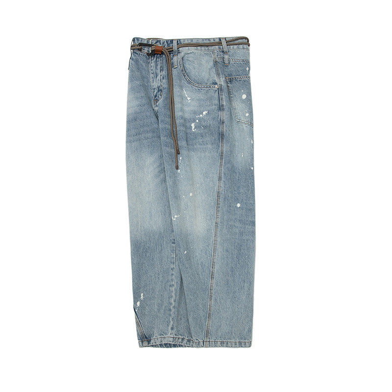 Loose-fit wide-leg painted dot denim pants