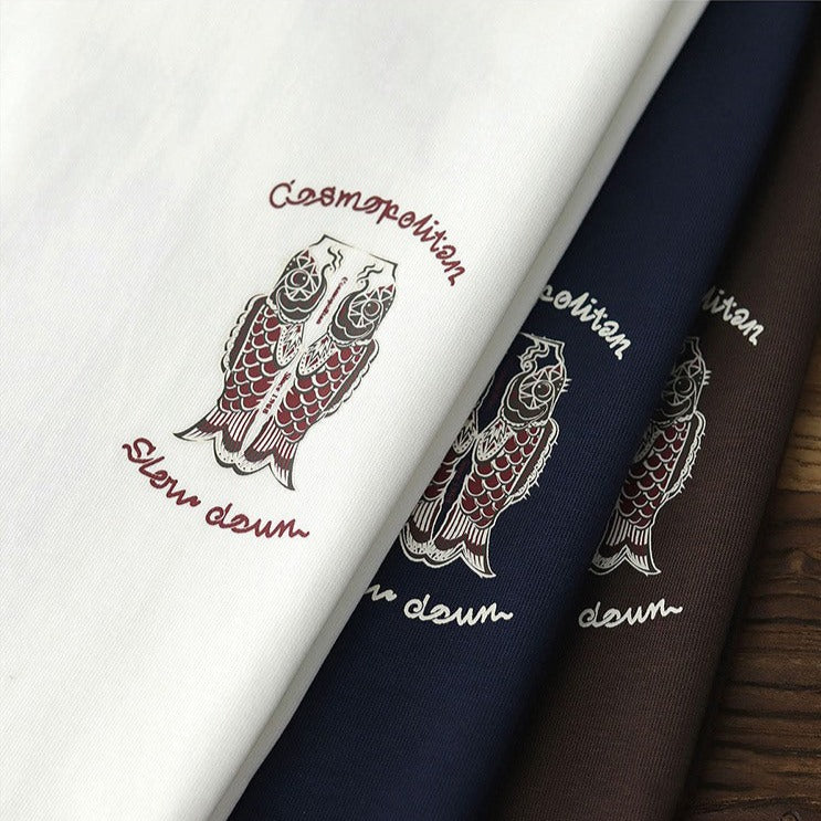 Carp streamer print short-sleeved T-shirt