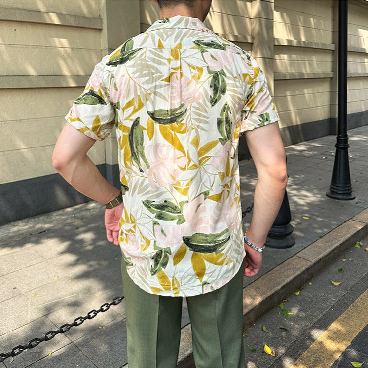 Cuban-colored floral print aloha shirt