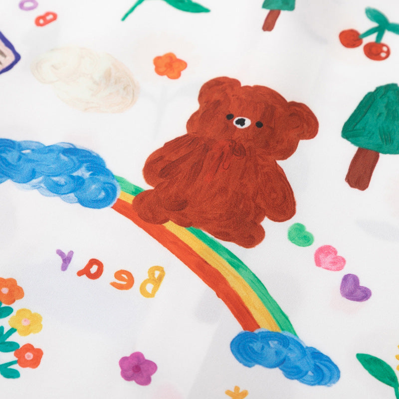 Retro "bear" graffiti all-over print short-sleeved shirt