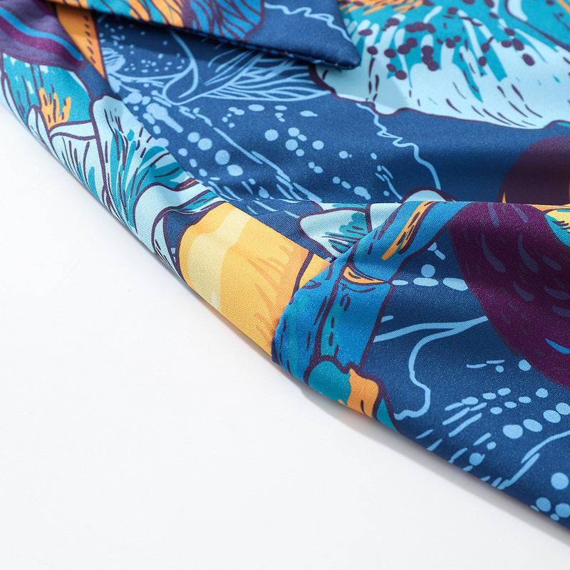 Animal and plant print aloha short-sleeved shirt