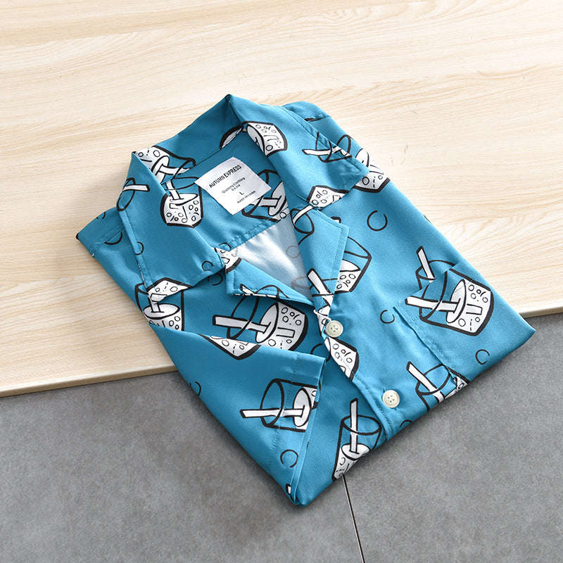 Cartoon Cola Print Cuban Shirt
