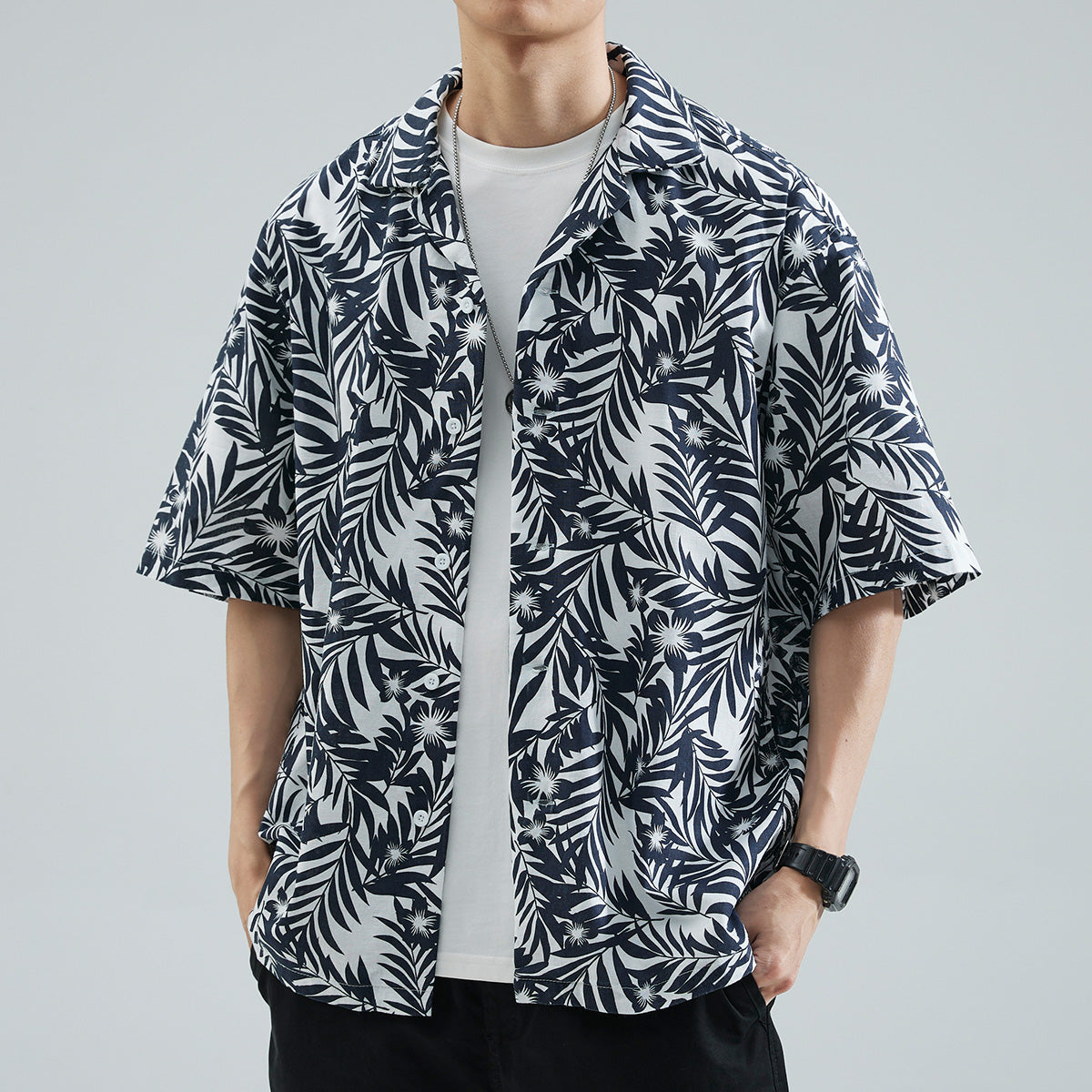 Breathable cotton linen aloha shirt