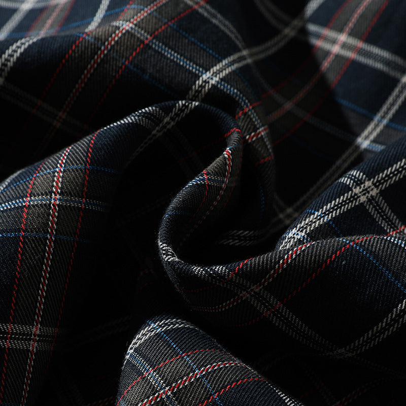 Tartan check short-sleeved shirt with dot buttons