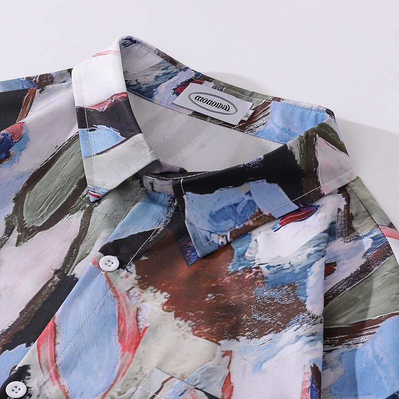 A long-sleeved shirt with an oil painting pattern perfect for autumn