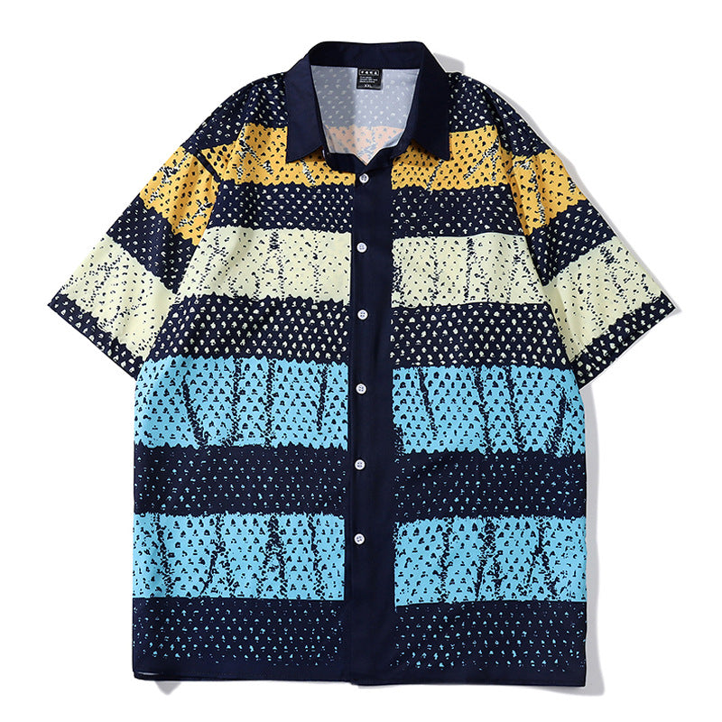 Vintage color print short sleeve shirt