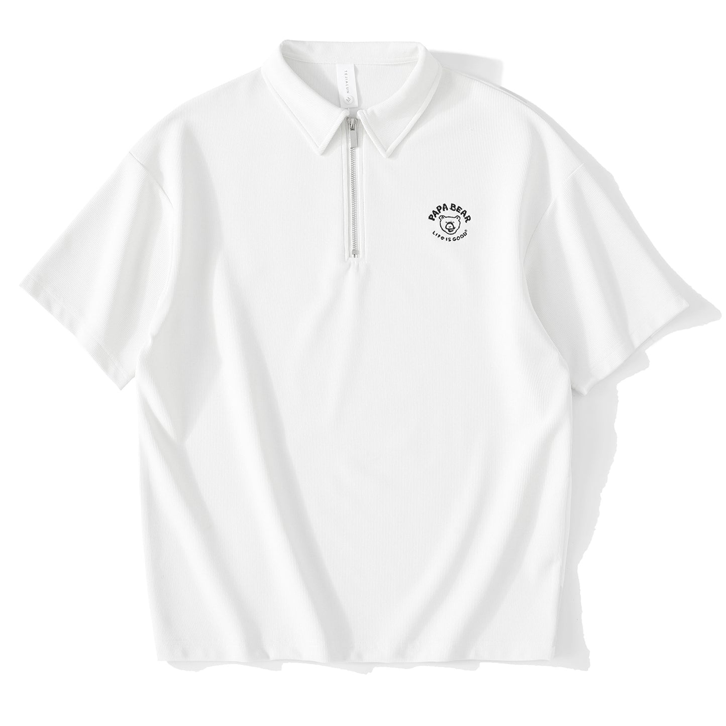 Embroidered Zipper Classic Polo Shirt