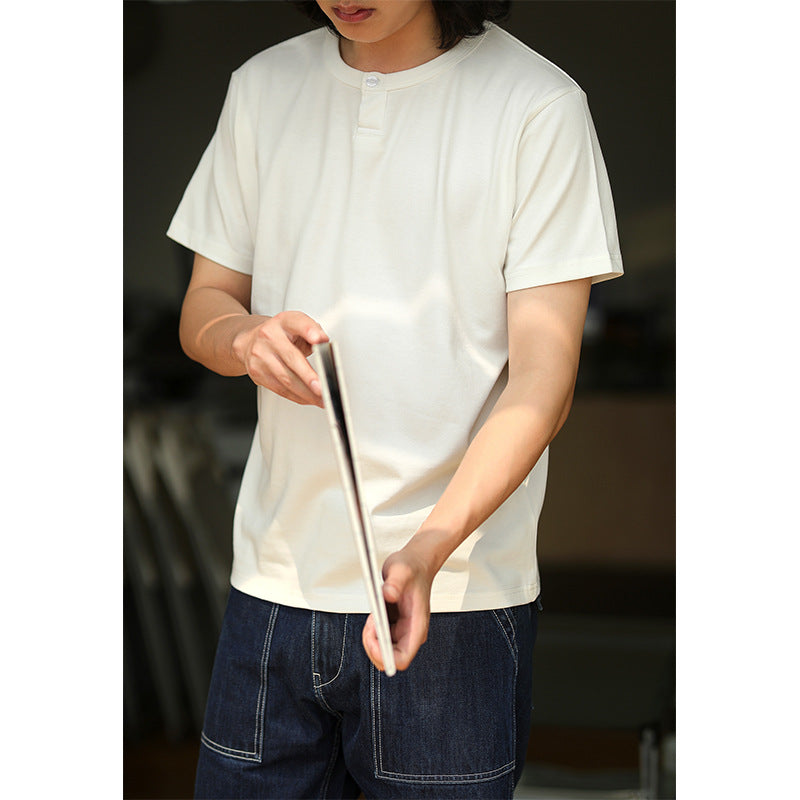 アメカジ無地ボタン半袖Tシャツ