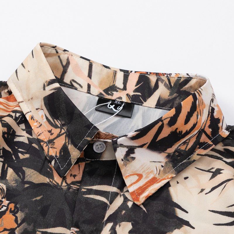 Retro "Tiger" Print Short Sleeve Shirt
