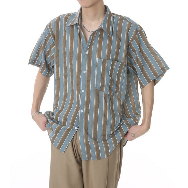 Fashion irregular striped short sleeve shirt