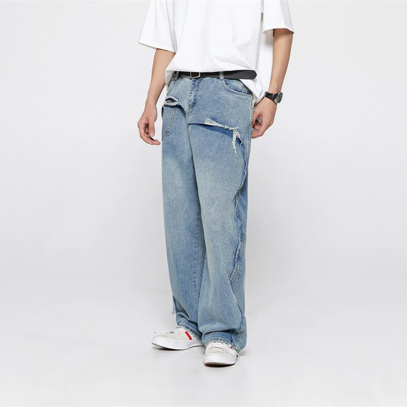 Distressed straight-leg jeans