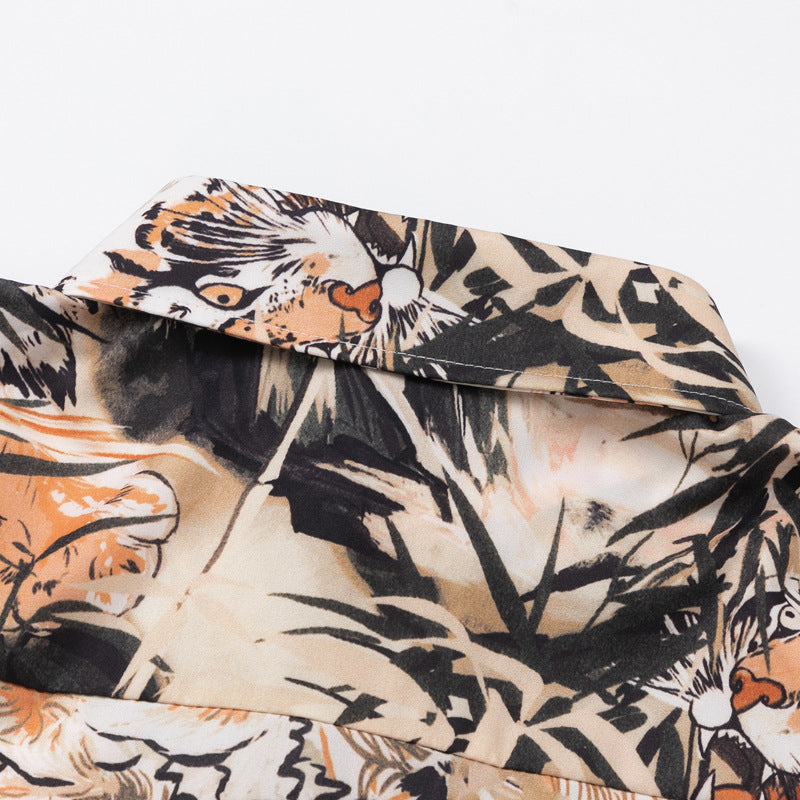 Retro "Tiger" Print Short Sleeve Shirt