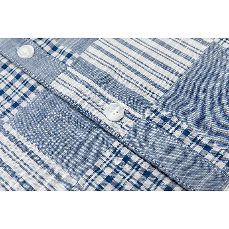 Check and stripe short-sleeved shirt