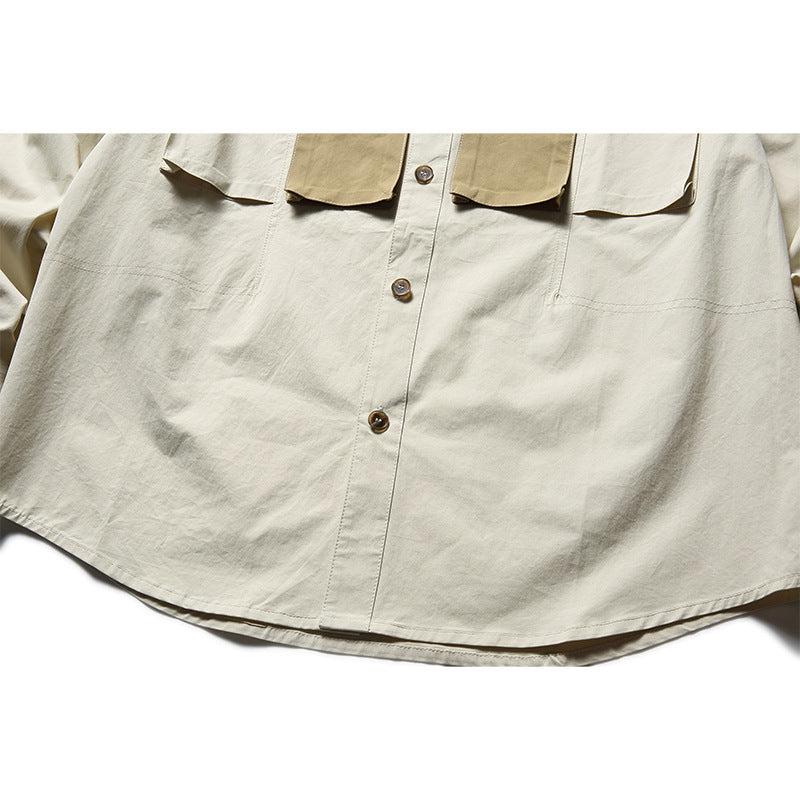 Fashionable color matching multi-pocket long-sleeved shirt