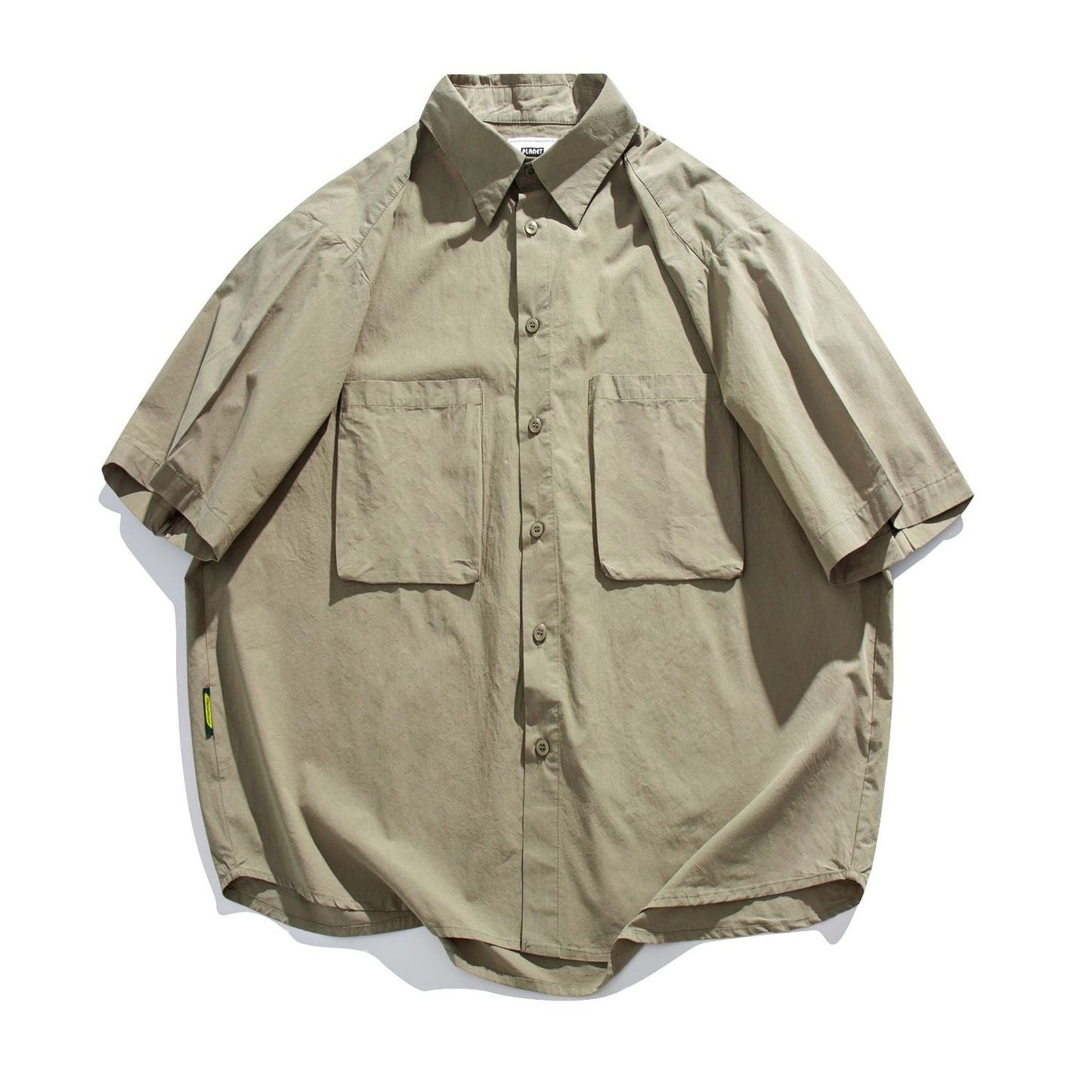 Solid color pocket work short sleeve shirt in four colors