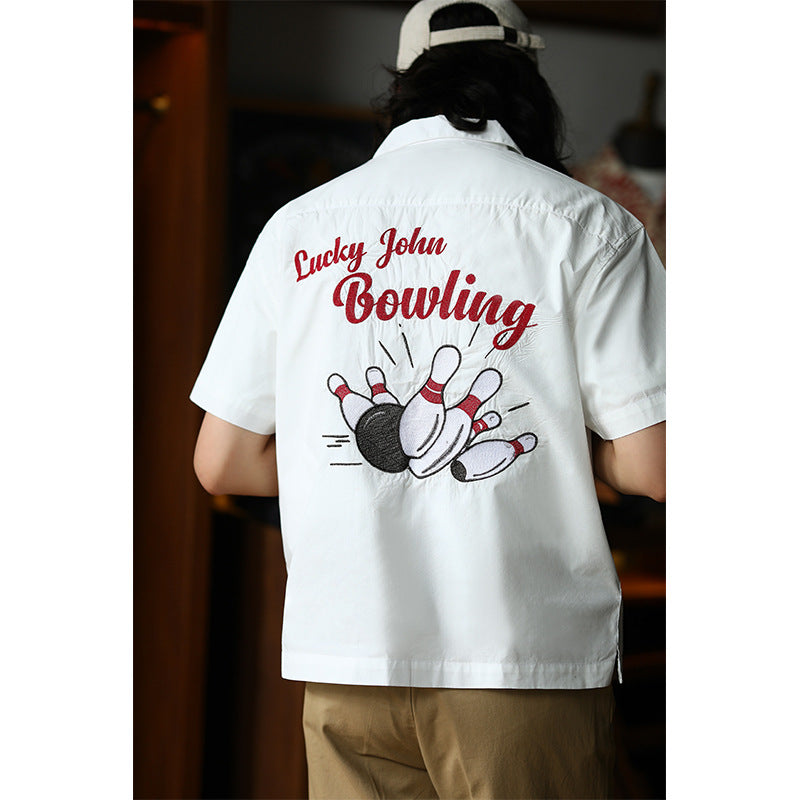 Chain Retro Embroidered Bowling Short Sleeve Open Collar Shirt
