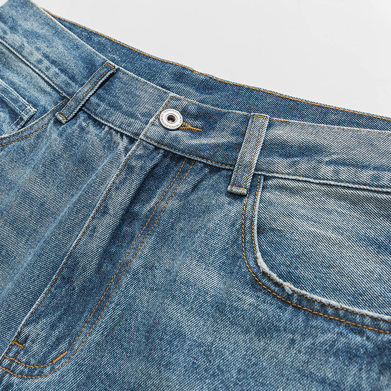 Washed Pocket Straight Denim Pants
