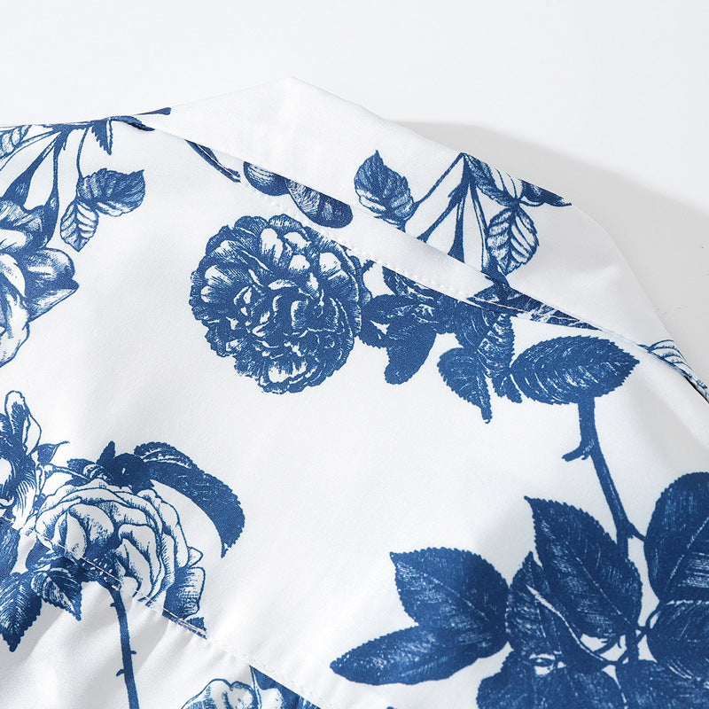 Fresh Cuban-colored all-over print short-sleeved aloha shirt
