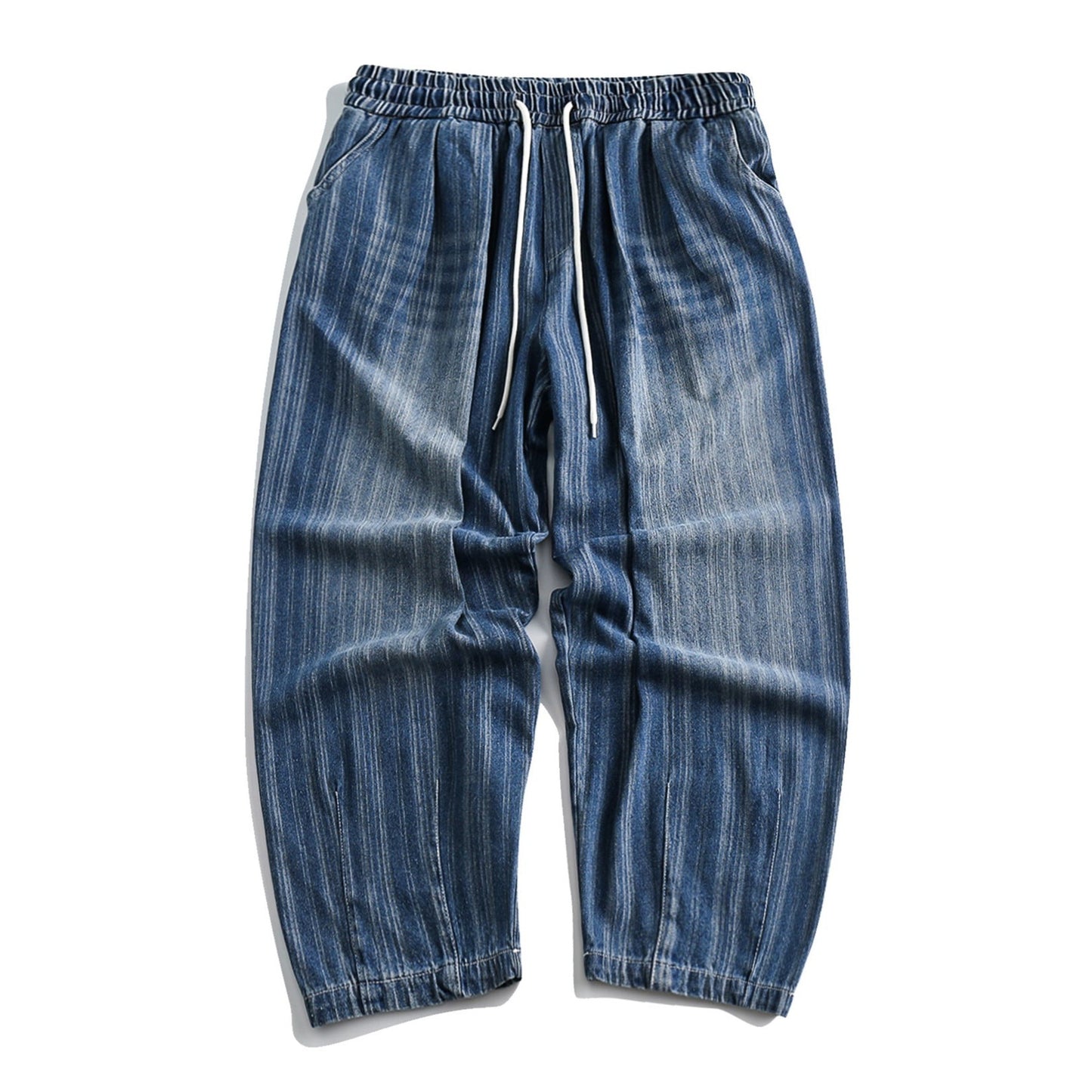 Washed Elastic Waist Straight Jeans