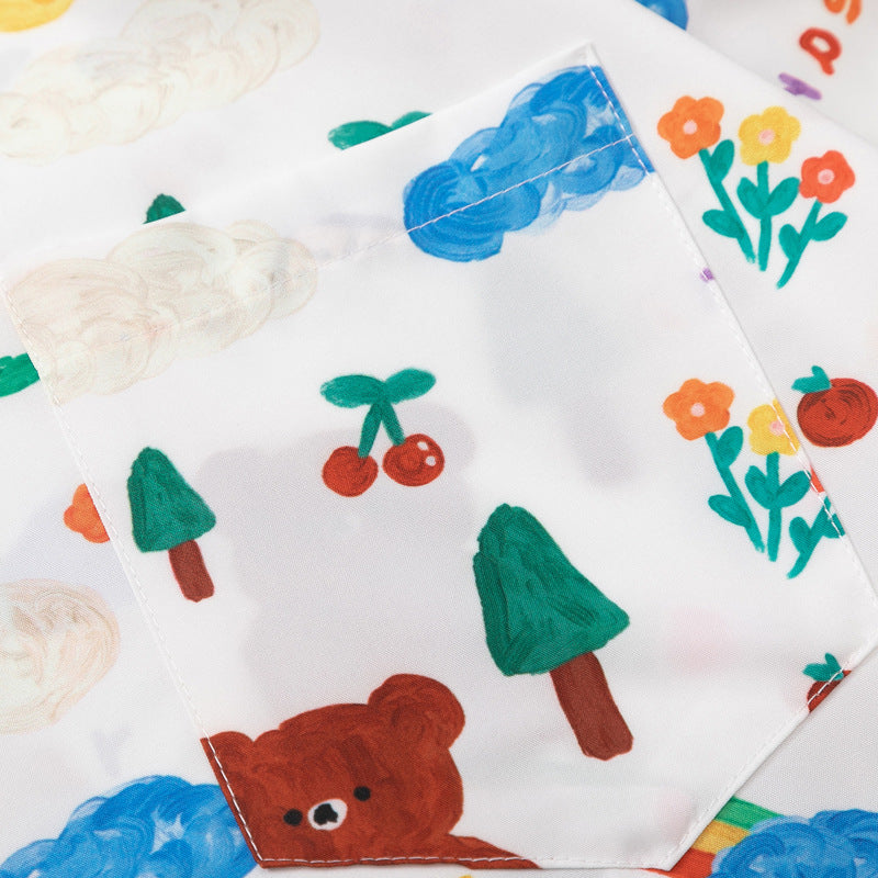 Retro "bear" graffiti all-over print short-sleeved shirt