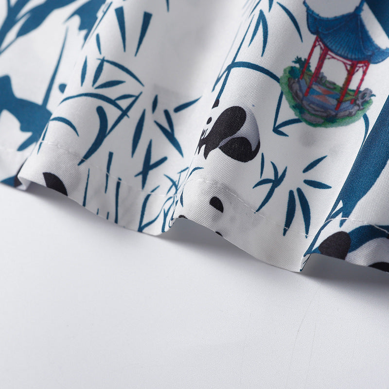 Hawaiian Panda Bamboo Print Short Sleeve Shirt