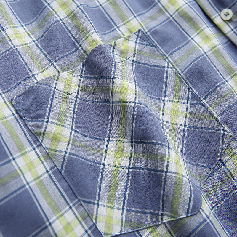 Classic checkered fold-over neck short-sleeved shirt