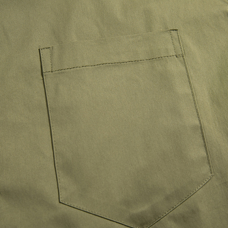 Retro Zipper Solid Work Short Sleeve Shirt