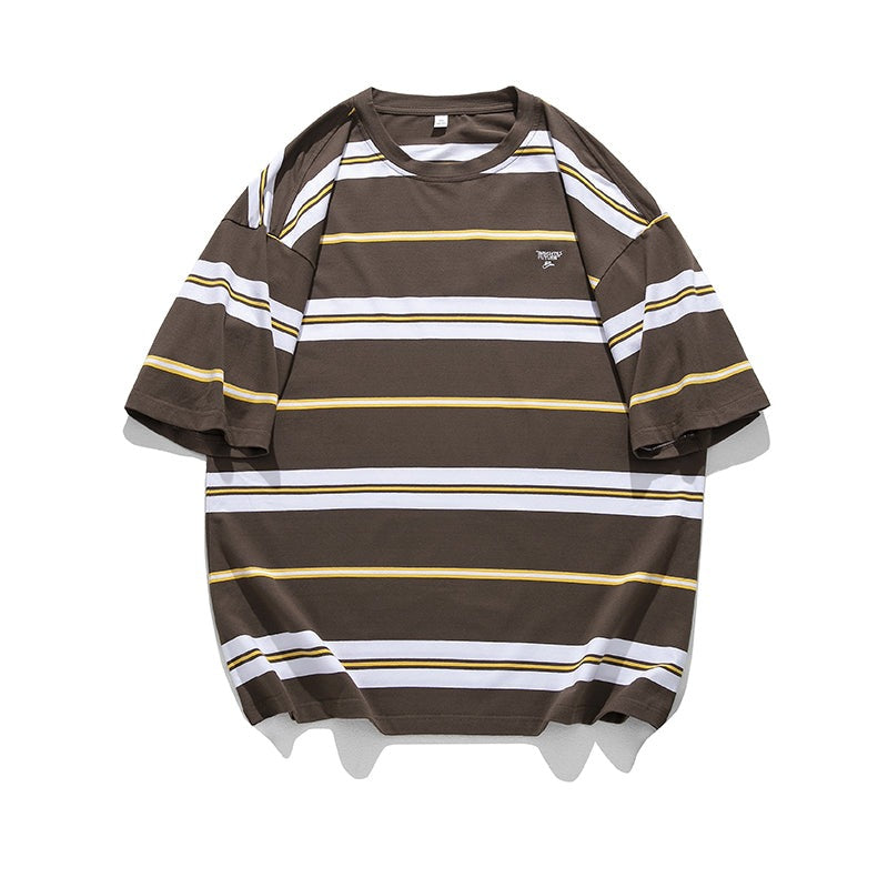 Retro color horizontal striped short sleeve T-shirt