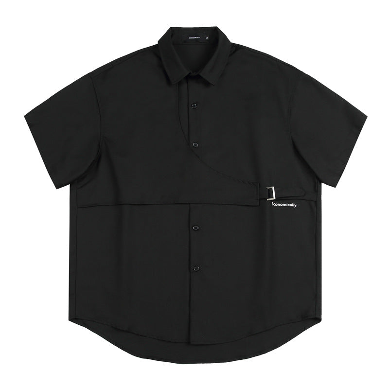 A simple, easy-to-match plain short-sleeved work shirt