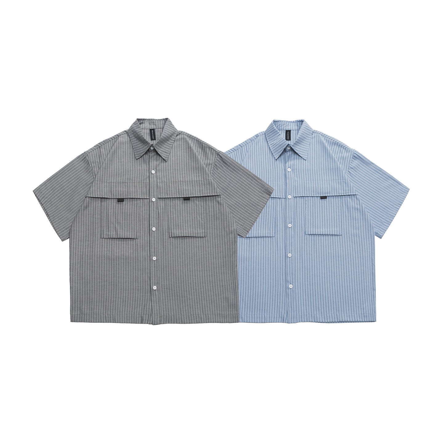 Classic blue striped short-sleeved shirt