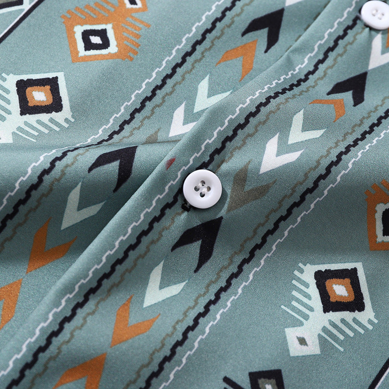 Cuban-colored colorful geometric pattern aloha shirt