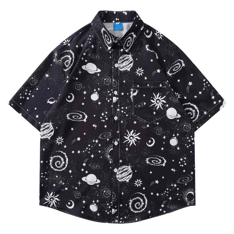 Space/Sky Print Short Sleeve Shirt