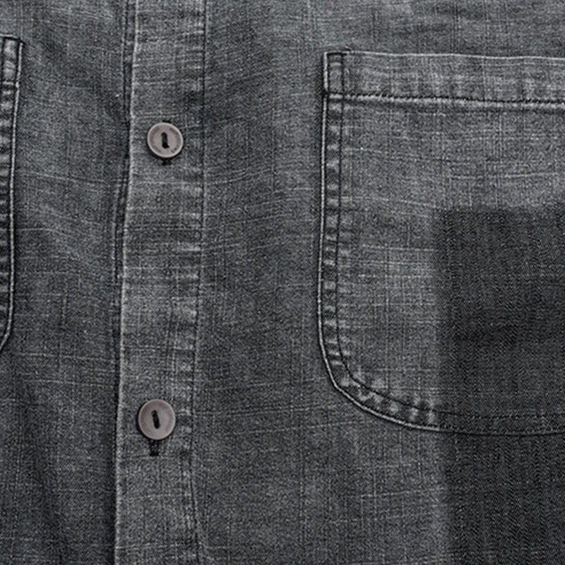 Distressed Wash Retro Denim Short Sleeve Shirt