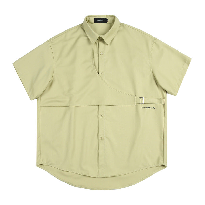 A simple, easy-to-match plain short-sleeved work shirt