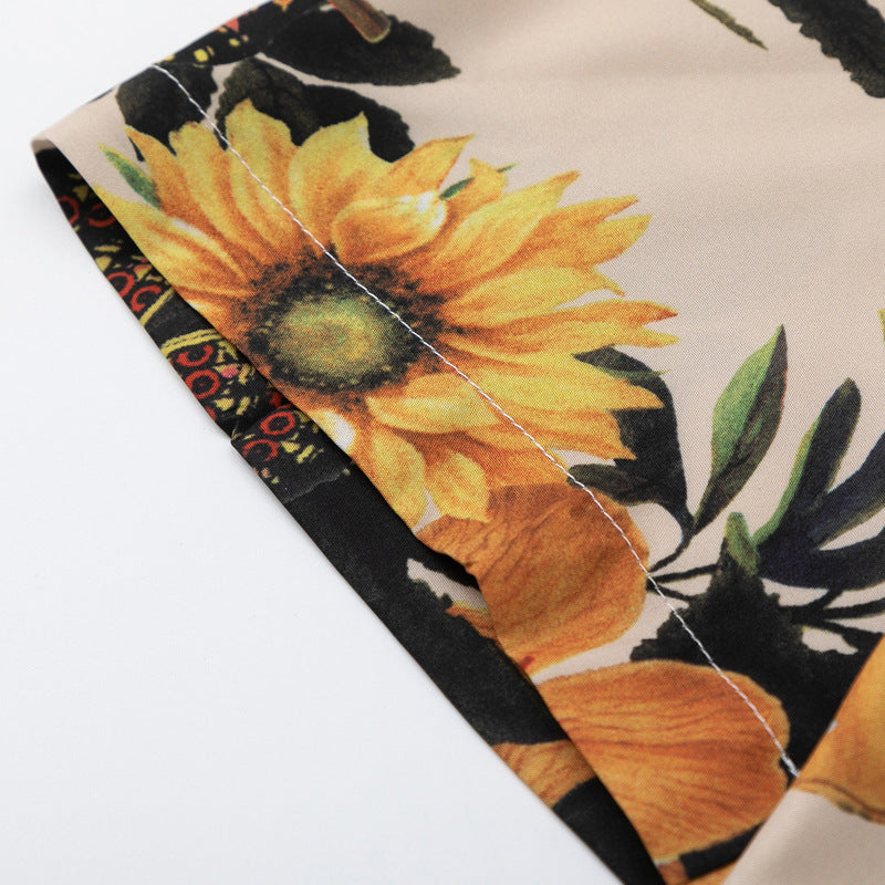 Retro "Sunflower" all-over print short-sleeved shirt