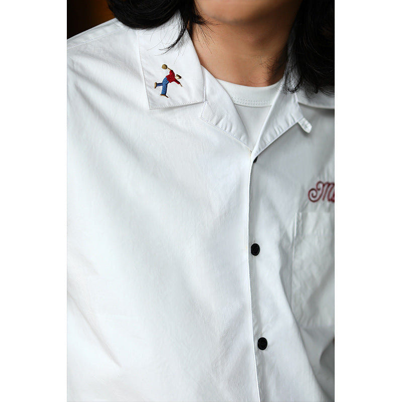 Chain Retro Embroidered Bowling Short Sleeve Open Collar Shirt