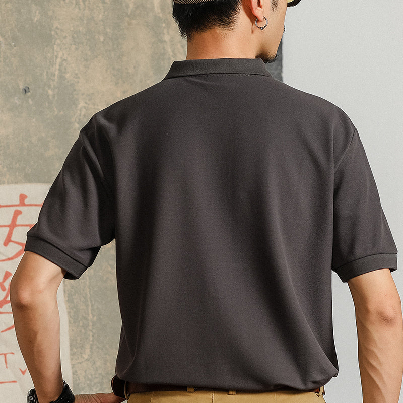 Retro British style plain folded neck polo shirt