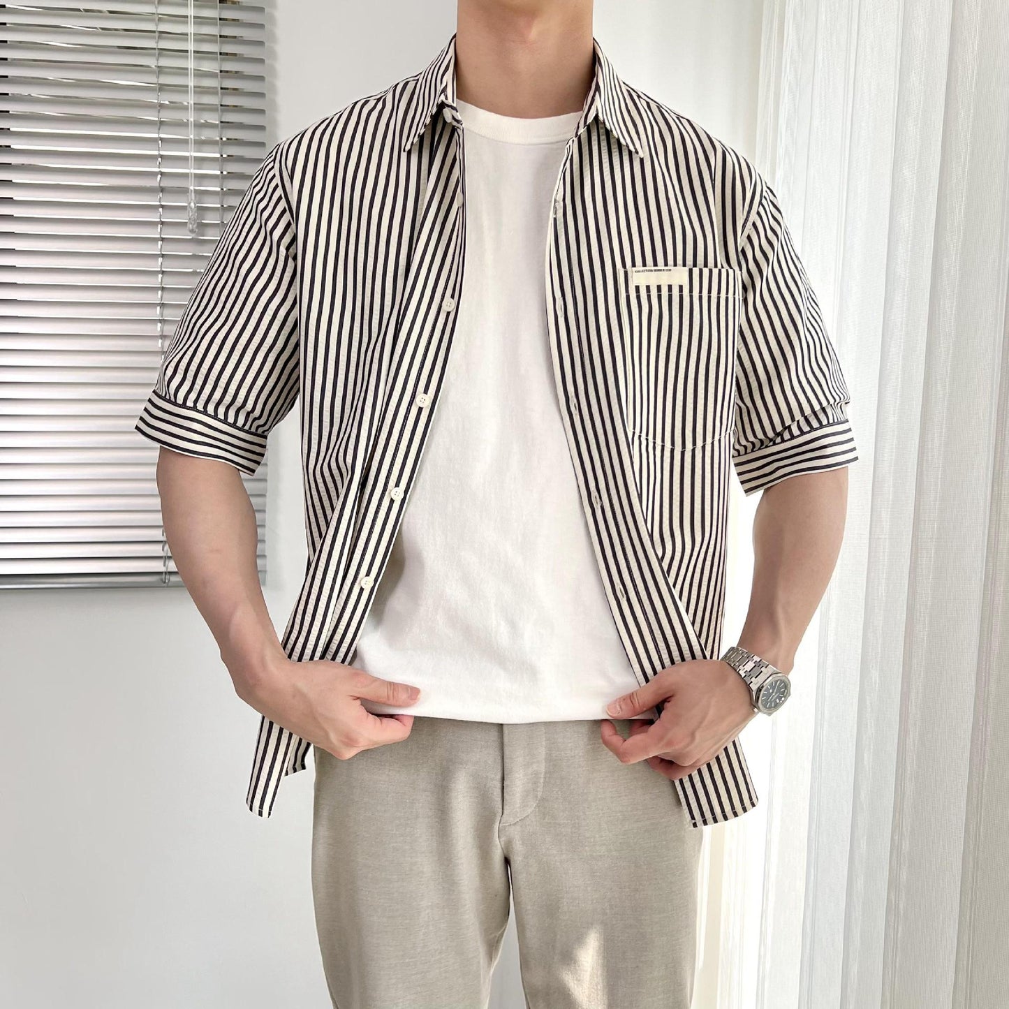 Classic striped short-sleeved shirt