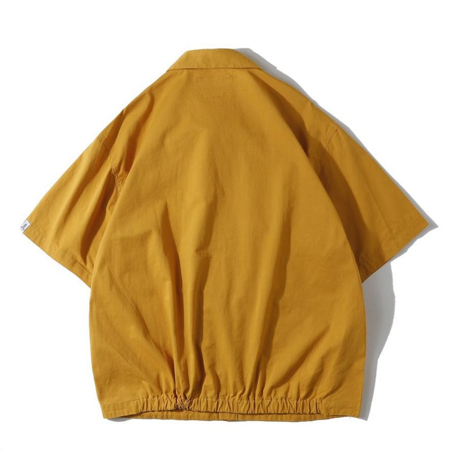 Retro plain large pocket work short sleeve shirt