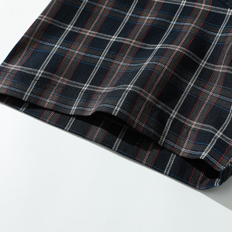 Tartan check short-sleeved shirt with dot buttons