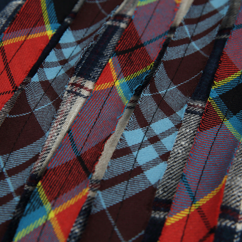 Reconstructed two-piece vintage check pattern combination shirt