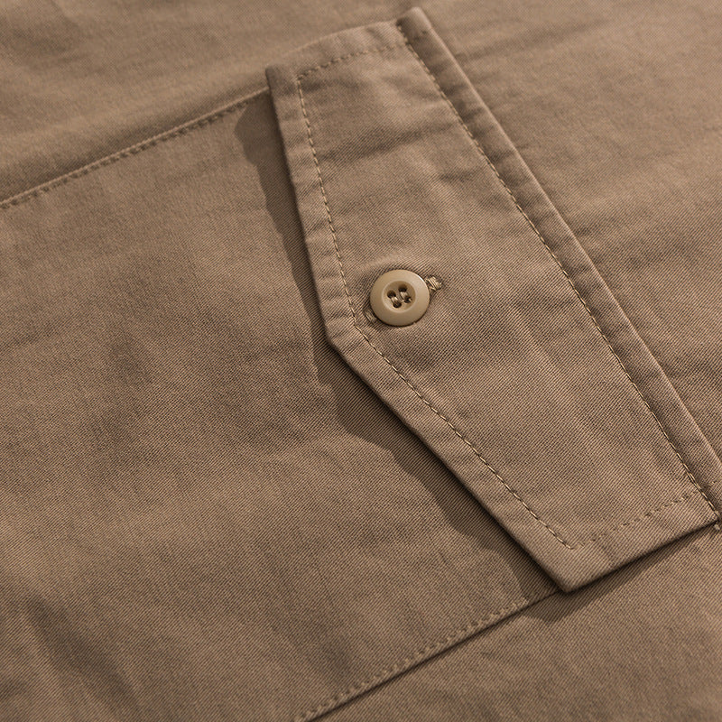 Plain multi-pocket work short-sleeved shirt