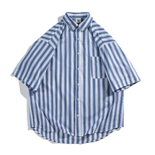 Classic striped work short-sleeved shirt