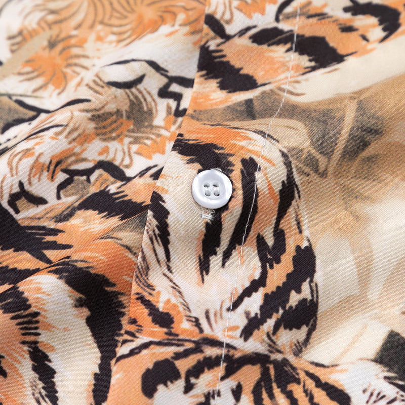 Retro "Tiger" Print Short Sleeve Shirt