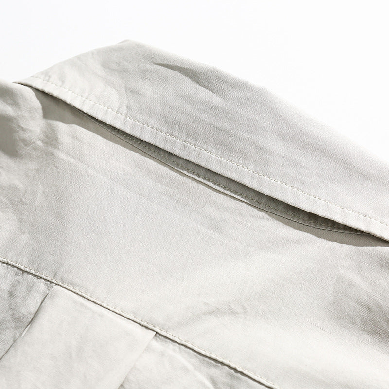 Retro plain loose work short sleeve shirt