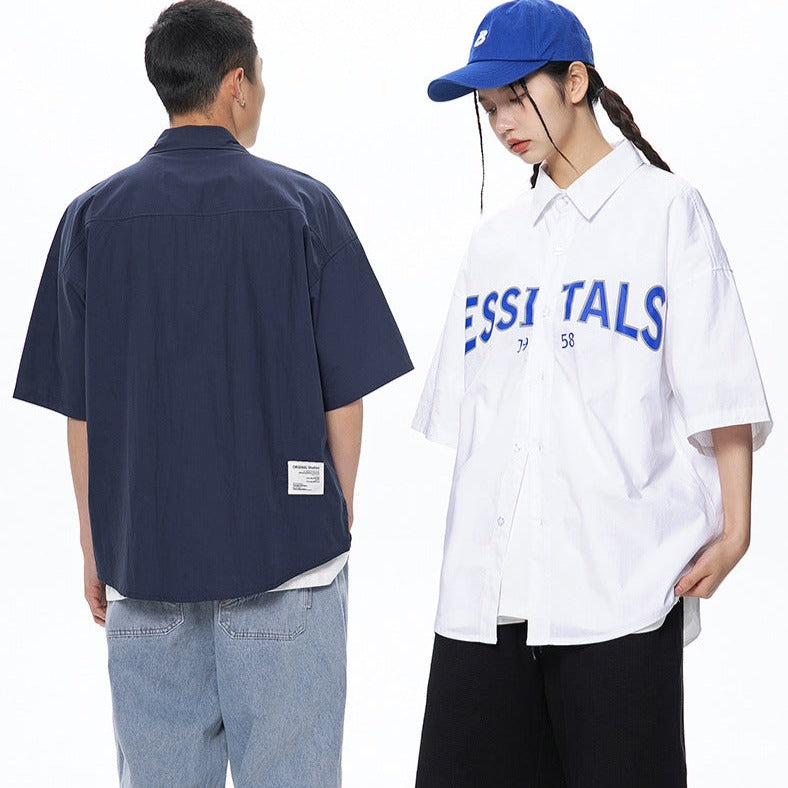 Retro Simple Alphabet Short Sleeve Shirt