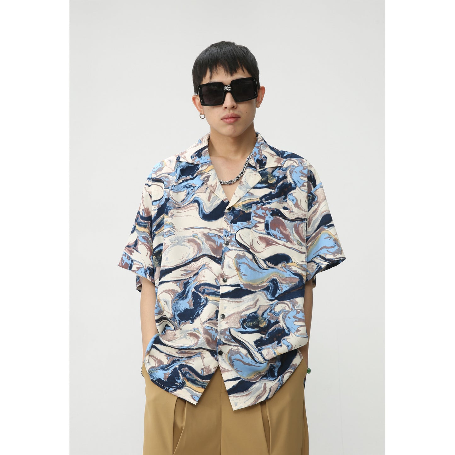 Tie-dye retro print short-sleeved shirt