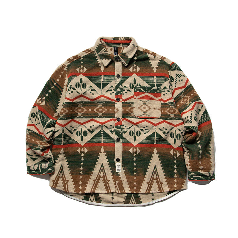 Mixed-color ethnic-style loose-fitting long-sleeved shirt