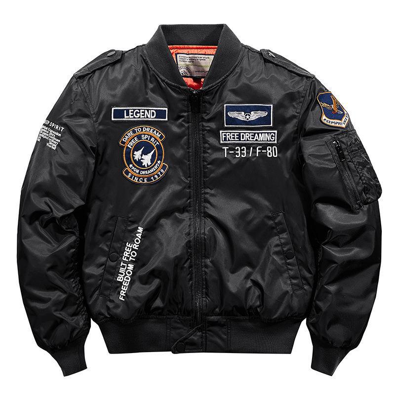 Printed Alphabet Thick Warm Padded Stand Collar Jacket