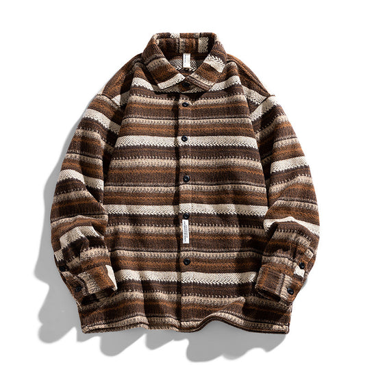 2-in-1 long-sleeved striped shirt for men, can be worn as outerwear